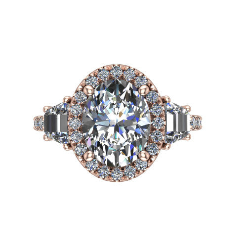 Amira Oval Shape Halo Engagement Ring in 14K Rose Gold