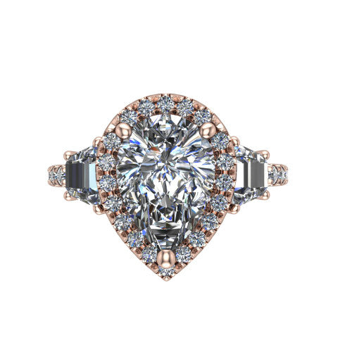 Amira Pear Shape Halo Engagement Ring in 18K Rose Gold