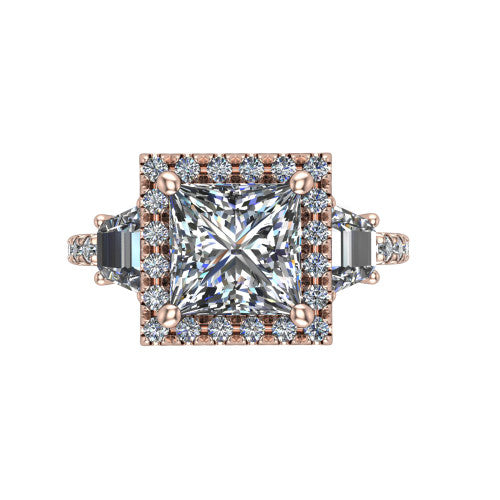 Amira Princess Shape Halo Engagement Ring in 14K Rose Gold