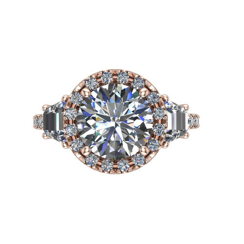 Amira Round Shape Halo Engagement Ring in 14K Rose Gold