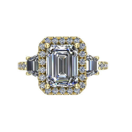 Amira Emerald Shape Halo Engagement Ring in 14K Yellow Gold