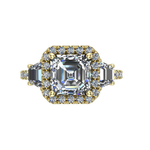 Amira Square Emerald Shape Halo Engagement Ring in 14K Yellow Gold