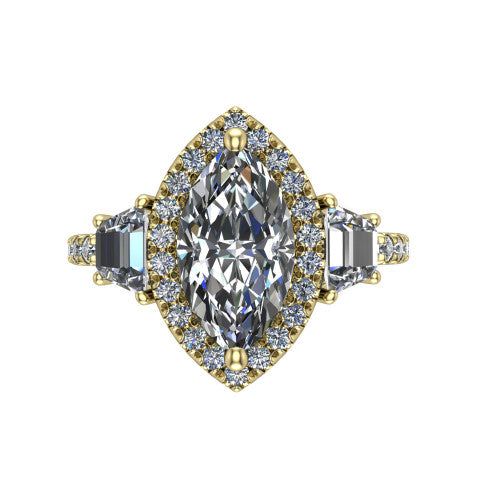 Amira Marquise Shape Halo Engagement Ring in 18K Yellow Gold
