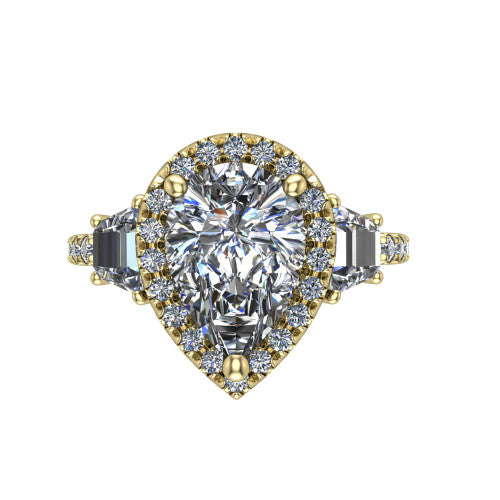 Amira Pear Shape Halo Engagement Ring in 14K Yellow Gold