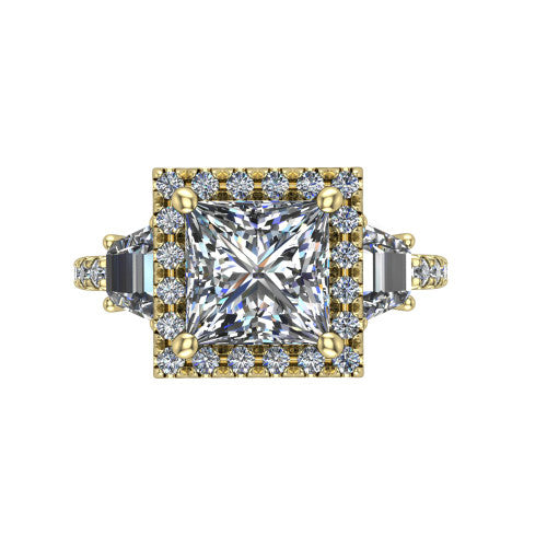 Amira Princess Shape Halo Engagement Ring in 14K Yellow Gold