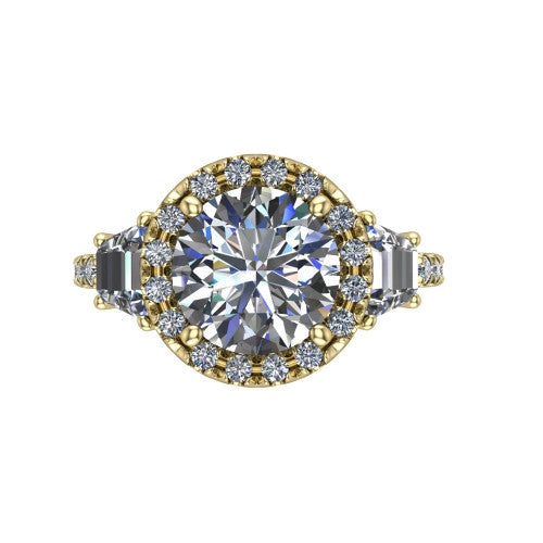 Amira Round Shape Halo Engagement Ring in 18K Yellow Gold