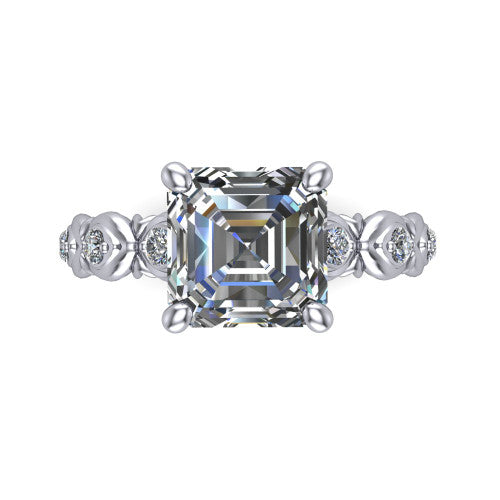 Nyla square emerald-cut solitaire engagement ring in 14K White Gold, top-down view showing the square emerald-cut center diamond and station shoulders from above