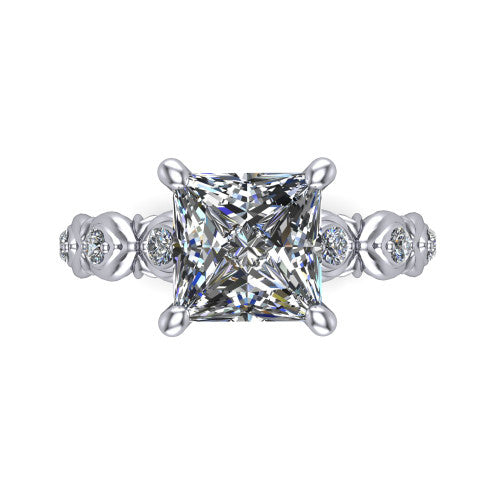 Nyla princess-cut solitaire engagement ring in 14K White Gold, top-down view showing the princess-cut center diamond and station shoulders from above