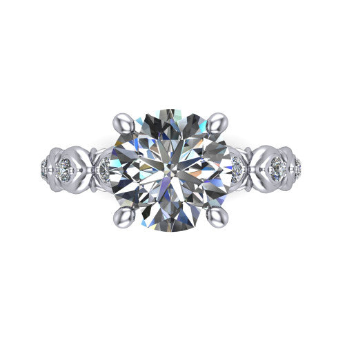 Nyla round solitaire engagement ring in 14K White Gold, top-down view showing the round center diamond and station shoulders from above