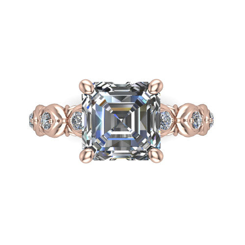 Nyla square emerald-cut solitaire engagement ring in 14K Rose Gold, top-down view showing the square emerald-cut center diamond and station shoulders from above