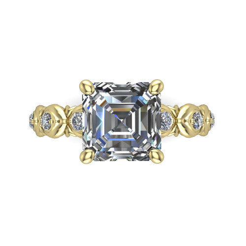 Nyla square emerald-cut solitaire engagement ring in 14K Yellow Gold, top-down view showing the square emerald-cut center diamond and station shoulders from above