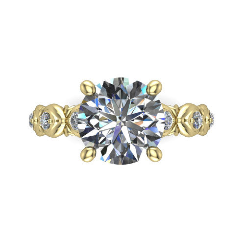Nyla round solitaire engagement ring in 14K Yellow Gold, top-down view showing the round center diamond and station shoulders from above