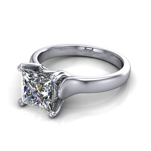 Faith princess-cut classic engagement ring in 14K White Gold, three-quarter perspective showing the princess-cut center diamond in a four-prong cathedral head on a polished band