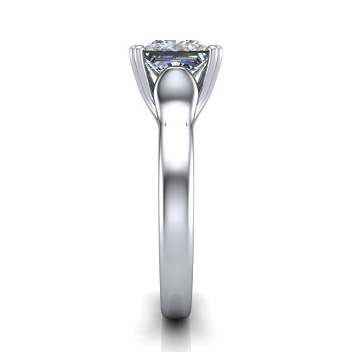 Faith princess-cut classic engagement ring in Platinum, side profile showing the cathedral setting and polished band in side view