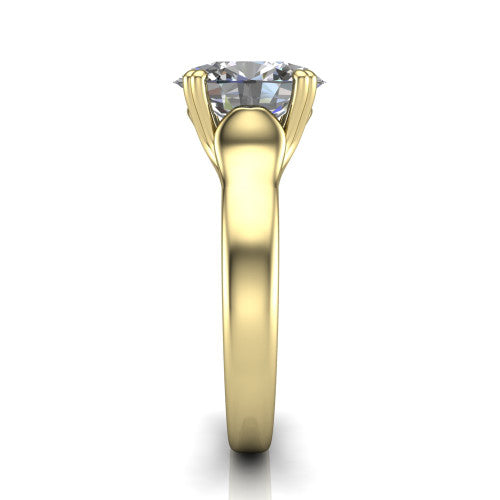 Faith oval classic engagement ring in 14K Yellow Gold, side profile showing the cathedral setting and polished band in side view