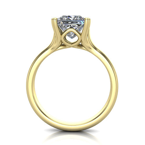 Faith princess-cut classic engagement ring in 14K Yellow Gold, through-finger front profile showing the hidden accent and cathedral shoulders from the front