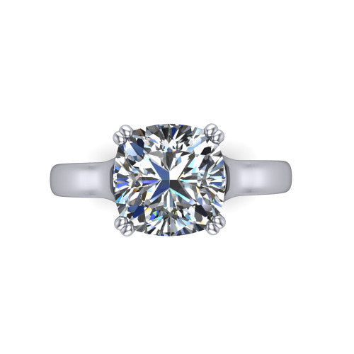 Faith cushion classic engagement ring in 18K White Gold, top-down view showing the cushion center diamond and four prongs from above