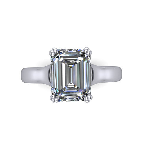 Faith emerald-cut classic engagement ring in 18K White Gold, top-down view showing the emerald-cut center diamond and four prongs from above