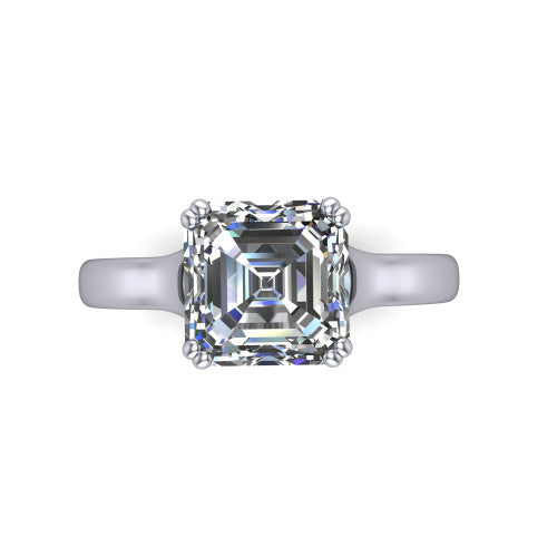 Faith square emerald-cut classic engagement ring in Platinum, top-down view showing the square emerald-cut center diamond and four prongs from above