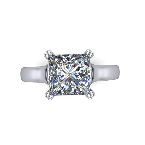 Faith princess-cut classic engagement ring in 18K White Gold, top-down view showing the princess-cut center diamond and four prongs from above