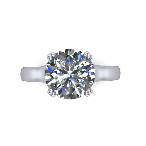 Faith round classic engagement ring in Platinum, top-down view showing the round center diamond and four prongs from above