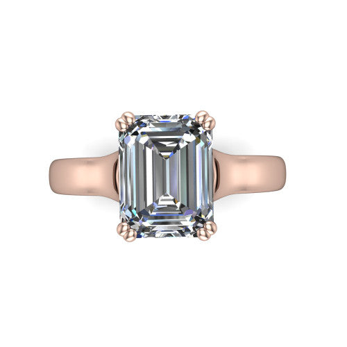 Faith emerald-cut classic engagement ring in 14K Rose Gold, top-down view showing the emerald-cut center diamond and four prongs from above