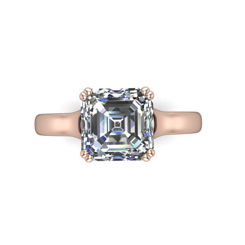 Faith square emerald-cut classic engagement ring in 14K Rose Gold, top-down view showing the square emerald-cut center diamond and four prongs from above