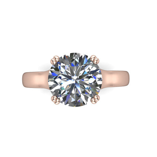Faith round classic engagement ring in 14K Rose Gold, top-down view showing the round center diamond and four prongs from above