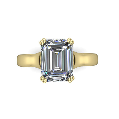 Faith emerald-cut classic engagement ring in 18K Yellow Gold, top-down view showing the emerald-cut center diamond and four prongs from above
