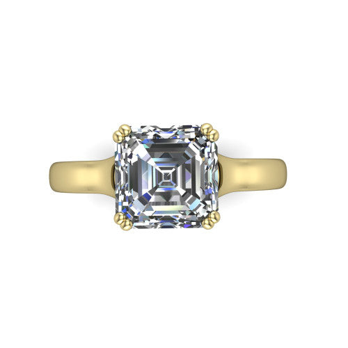 Faith square emerald-cut classic engagement ring in 18K Yellow Gold, top-down view showing the square emerald-cut center diamond and four prongs from above