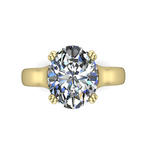 Faith oval classic engagement ring in 14K Yellow Gold, top-down view showing the oval center diamond and four prongs from above