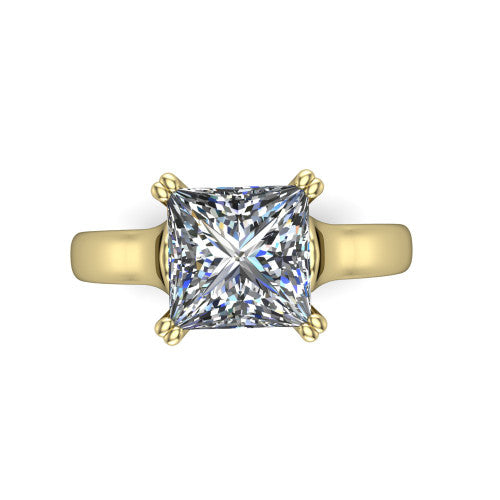 Faith princess-cut classic engagement ring in 18K Yellow Gold, top-down view showing the princess-cut center diamond and four prongs from above
