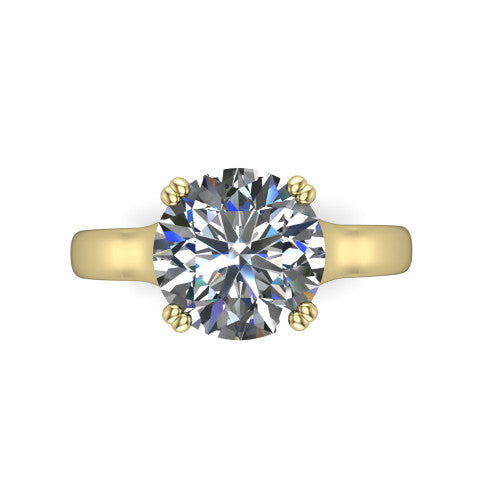 Faith round classic engagement ring in 14K Yellow Gold, top-down view showing the round center diamond and four prongs from above