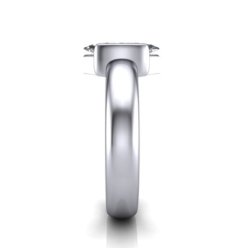 Morgan marquise classic engagement ring in Platinum, side profile showing the half-bezel and wide polished band in side view