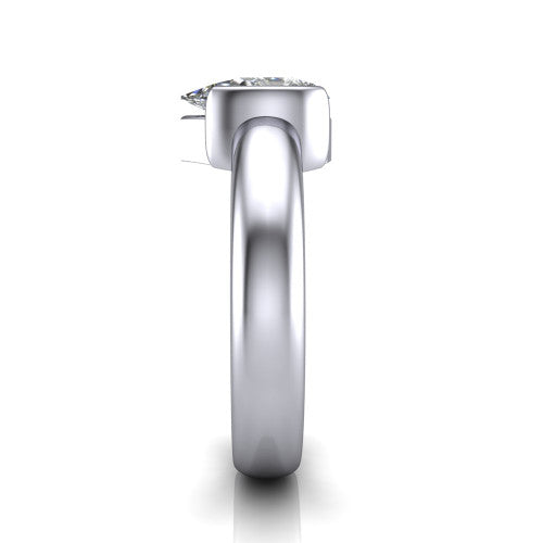 Morgan pear classic engagement ring in Platinum, side profile showing the half-bezel and wide polished band in side view