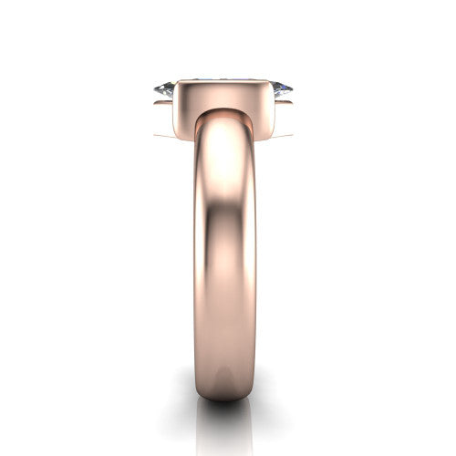 Morgan marquise classic engagement ring in 18K Rose Gold, side profile showing the half-bezel and wide polished band in side view