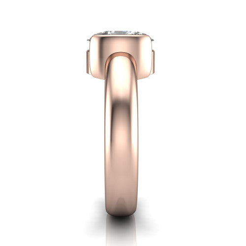 Morgan oval classic engagement ring in 18K Rose Gold, side profile showing the half-bezel and wide polished band in side view