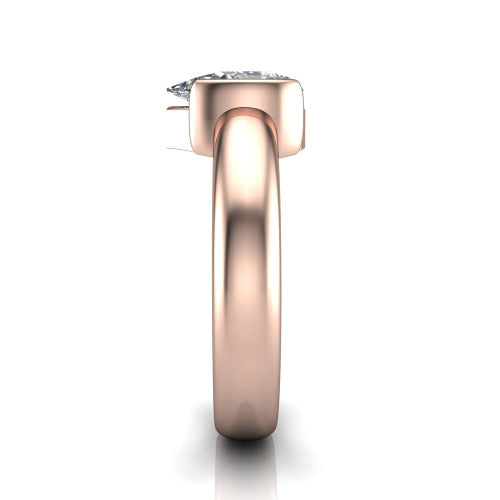 Morgan pear classic engagement ring in 14K Rose Gold, side profile showing the half-bezel and wide polished band in side view