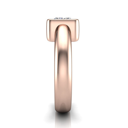 Morgan princess-cut classic engagement ring in 18K Rose Gold, side profile showing the half-bezel and wide polished band in side view