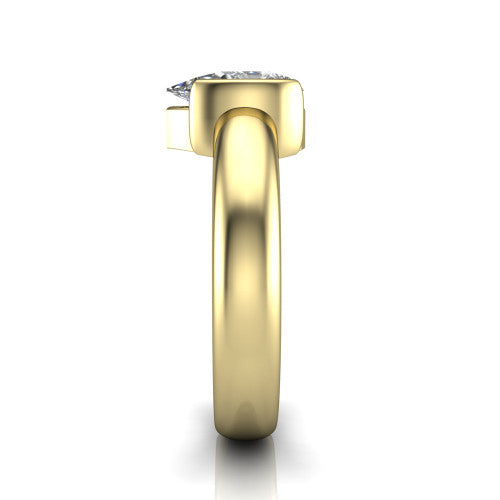 Morgan pear classic engagement ring in 14K Yellow Gold, side profile showing the half-bezel and wide polished band in side view