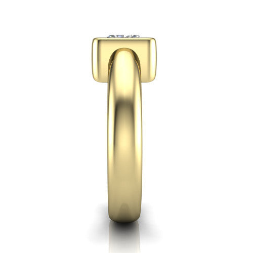 Morgan princess-cut classic engagement ring in 14K Yellow Gold, side profile showing the half-bezel and wide polished band in side view