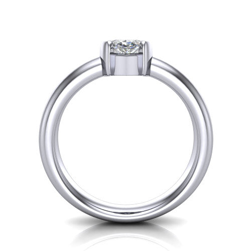 Morgan marquise classic engagement ring in 14K White Gold, through-finger front profile showing the half-bezel setting and wide band from the front