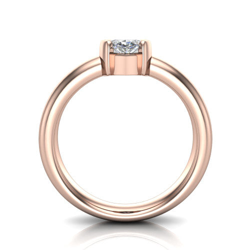 Morgan marquise classic engagement ring in 18K Rose Gold, through-finger front profile showing the half-bezel setting and wide band from the front