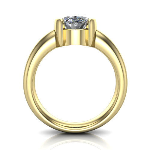 Morgan oval classic engagement ring in 14K Yellow Gold, through-finger front profile showing the half-bezel setting and wide band from the front