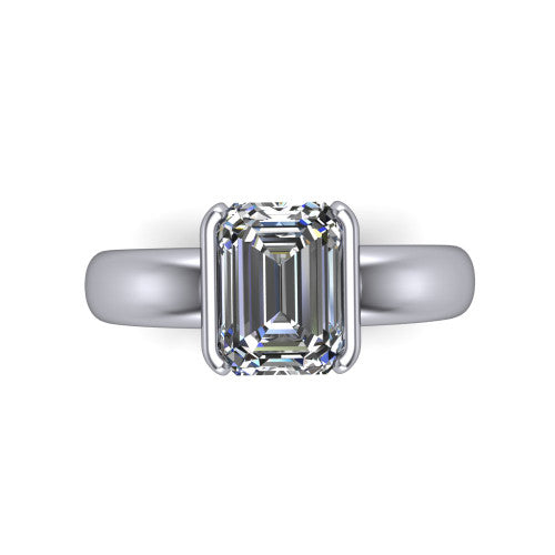 Morgan emerald-cut classic engagement ring in 18K White Gold, top-down view showing the emerald-cut center diamond and half-bezel frame from above