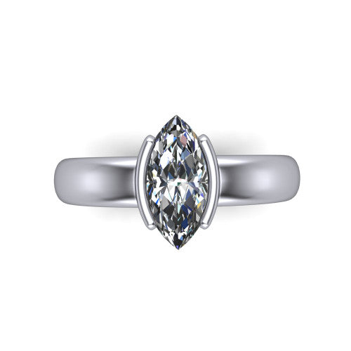 Morgan marquise classic engagement ring in 14K White Gold, top-down view showing the marquise center diamond and half-bezel frame from above