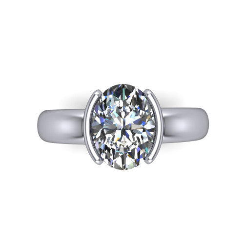 Morgan oval classic engagement ring in 18K White Gold, top-down view showing the oval center diamond and half-bezel frame from above