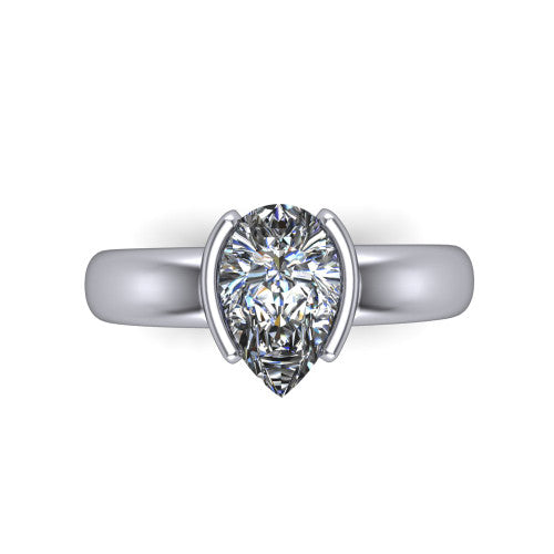 Morgan pear classic engagement ring in 18K White Gold, top-down view showing the pear center diamond and half-bezel frame from above