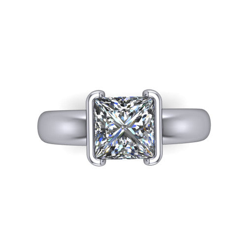 Morgan princess-cut classic engagement ring in Platinum, top-down view showing the princess-cut center diamond and half-bezel frame from above