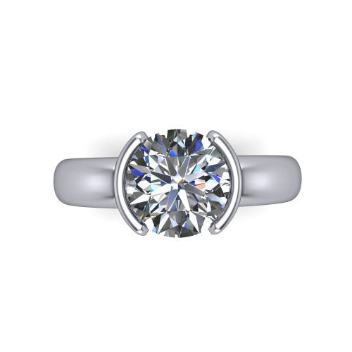 Morgan round classic engagement ring in Platinum, top-down view showing the round center diamond and half-bezel frame from above